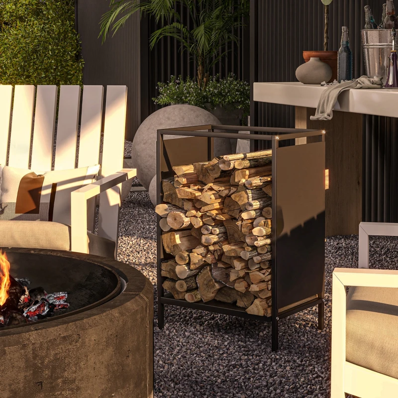 Outsunny Range bûche interieur porte bûche de cheminée support de bois de chauffage pour intérieur extérieur 44x28x65 cm noir