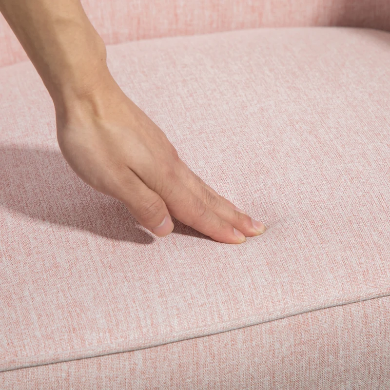 HOMCOM Butaca de Salón Moderna Sillón Individual Tapizado en Lino con Patas de Madera Carga 120 kg 64,5x65x79,5 cm Rosa