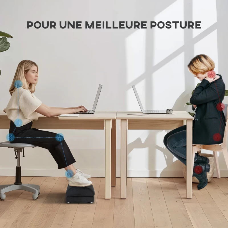 HOMCOM Repose-Pied sous bureau coussin de repose-pieds en mousse avec coussinets antidérapants tissu velours, noir