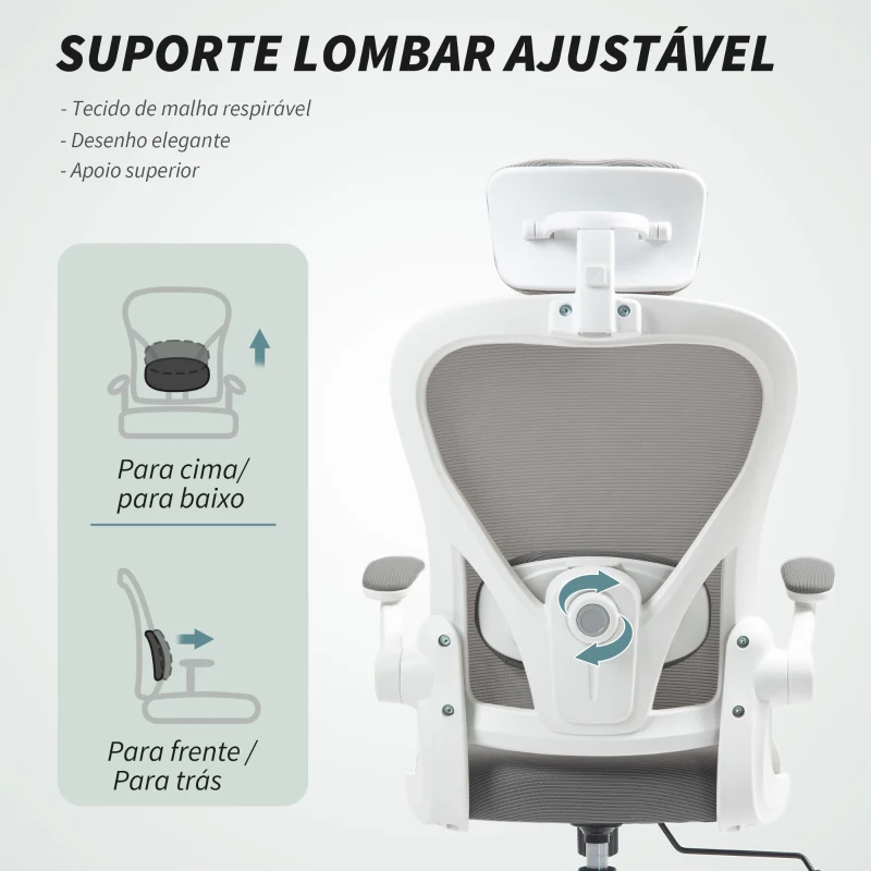 HOMCOM Cadeira de Escritório Giratória com Altura Ajustável Apoio para a Cabeça e Suporte Lombar Ajustáveis 58x63x115-125 cm Cinza