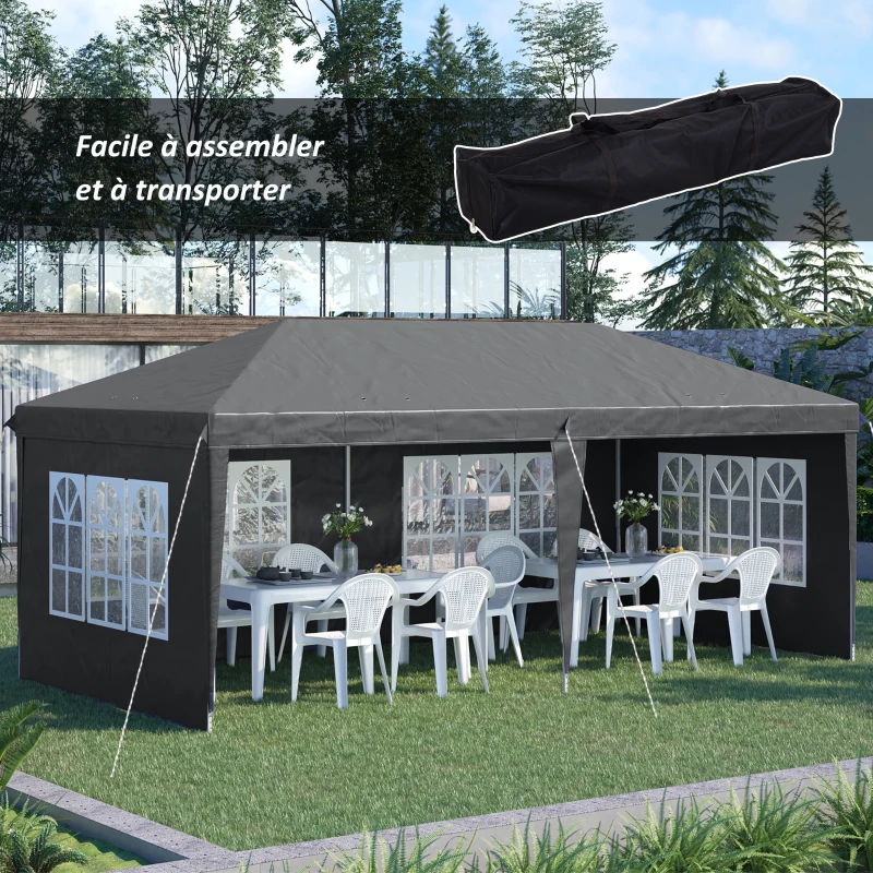 Outsunny Tonnelle pop-up pliante - tente de réception - 3 x 6 m 3 cotés démontables gris