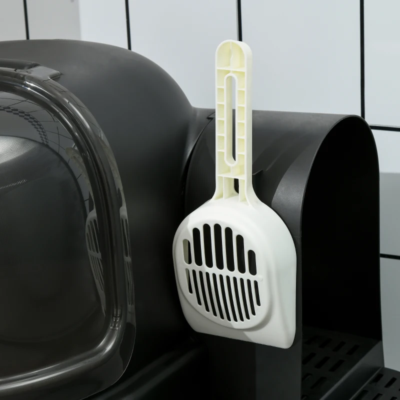 PawHut Maison de toilette, bac à litière fermé pour chat compartiment inférieur amovible pour un nettoyage facile pelle inclus