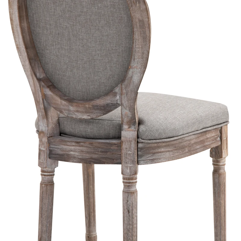 HOMCOM Ensemble de 2 Chaises de Salle à Manger, Set de Chaises, Chaise de Salon de Style Rétro, Chaise Rembourrée avec Revêtement en Lin Respirant, Chaise de Cuisine avec Dossier, Chaises de Repas, Bois de Caoutchouc, Gris, 50 x 54,5 x 97 cm