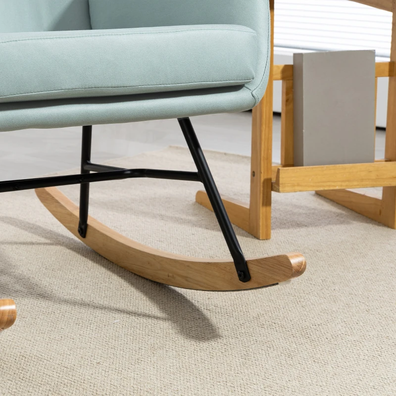 HOMCOM Mecedora Tapizada en Tejido Técnico con Patas de Madera de Haya Respaldo con Diseño Curvo y Reposabrazos Verde Claro