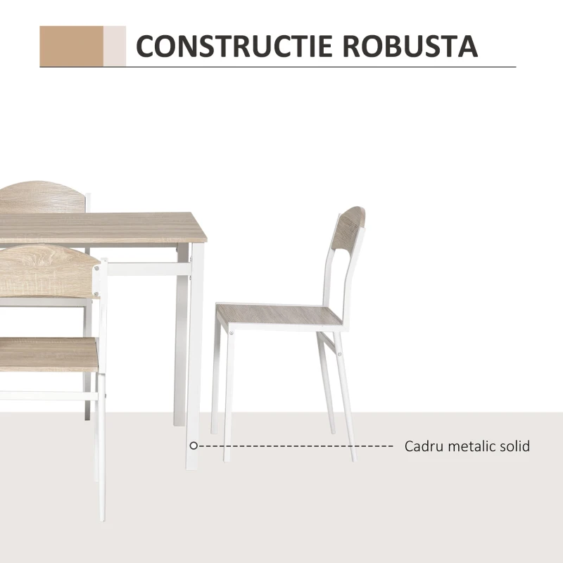 HOMCOM Set Masă de Prânz din 5 Piese cu 1 Masă Dreptunghiulară și 4 Scaune, 100x63x76,5 cm, Gri și Alb