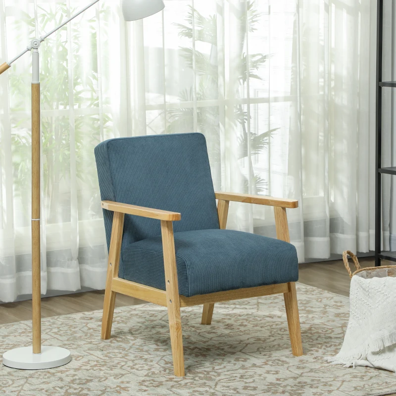 HOMCOM Loungesessel Einzelsessel modernes Design des mittleren Jahrhunderts Samt Cord 59 x 67 x 79,5 cm blau