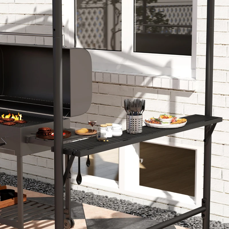 Outsunny Grillzelt Grilldach, wetterbeständig, inkl. Seitentaschen, 277 x 149 x 230 cm, Khaki(m-8)