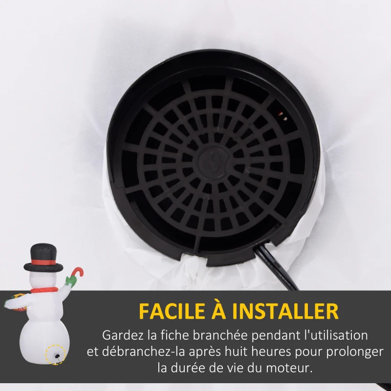 Outsunny Bonhomme de neige gonflable de Noël de 180 cm avec lumières LED, matériel fixation et souffleur, intérieur et extérieur