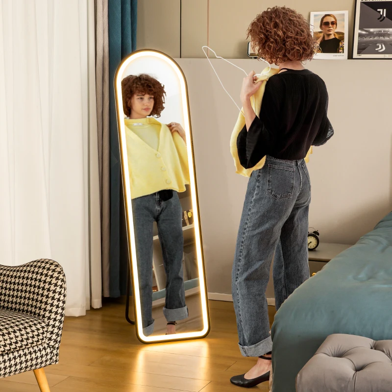 HOMCOM Miroir en pied, 150 x 40 cm, Miroir autonome avec lumières LED dimmables pour salon, chambre à coucher