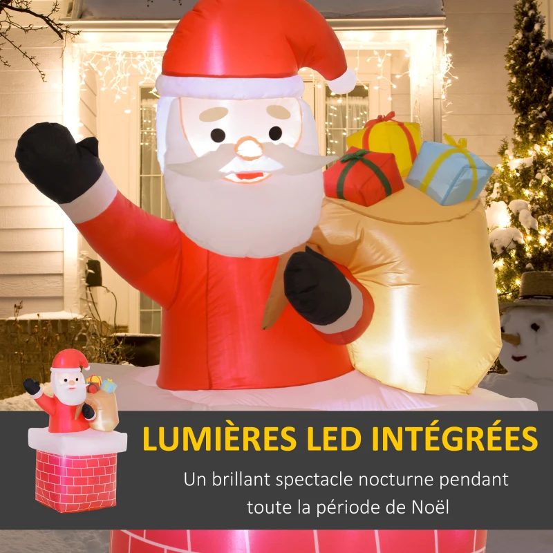 Outsunny Père Noël gonflable décoration de Noël extérieur avec lumières LED sac de cadeau et la cheminée 130 x 82 x 195 cm rouge