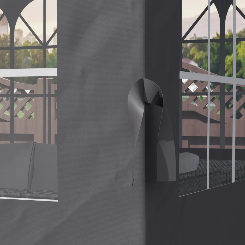 Outsunny Paviljoenzijwanden, 4 zijwandpanelen voor tuinpaviljoen, met ritssluiting, 3 x 3 m Paviljoen, Donkergrijs