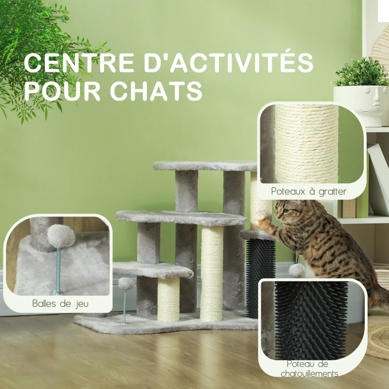 PawHut Arbre à chat tour à griffer hauteur de 50 cm avec plates-formes en peluche balles pour chat de moins de 5 kg gris clair