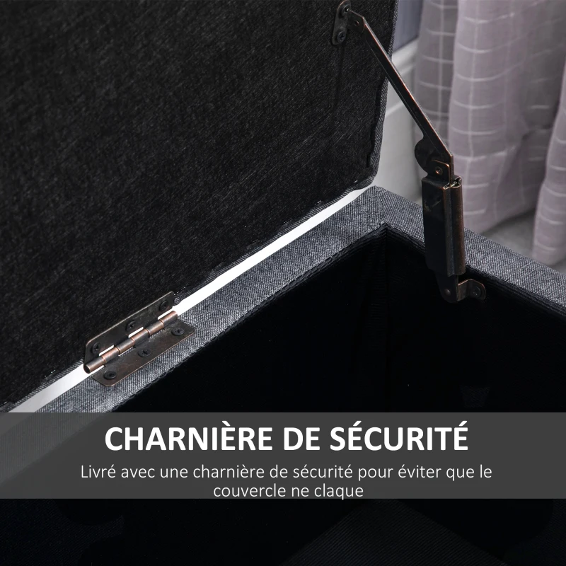 HOMCOM Banc de rangement pouf salon bout de lit coffre de rangement pour salon, chambre, entrée, 100 x 40 x 44 cm, gris foncé