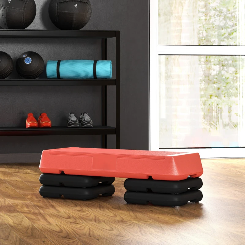 SPORTNOW Stepper aérobic fitness hauteur réglable 3 niveaux 10/15/20 cm surface antidérapante plastique, rouge