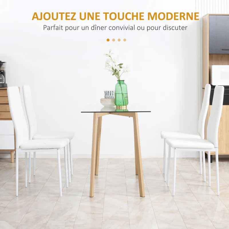 HOMCOM Lot de 4 chaises de salle à manger avec dossier haut, revêtement synthétique et pieds en acier, blanc