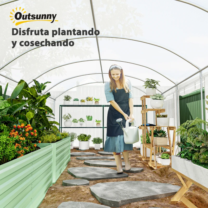 Outsunny Invernadero de Túnel 6x3x2 m con 6 Ventanas de Malla Cubierta de PE Anti-UV y 3 Puertas Enrollables Blanco