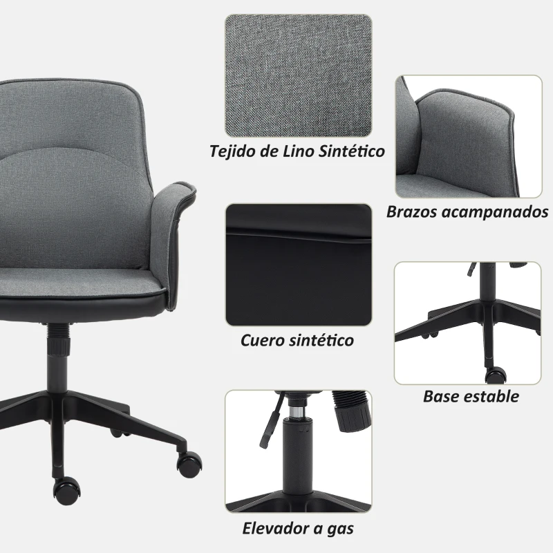 HOMCOM Silla de Escritorio Altura Ajustable con Función de Basculante y Reposabrazos Carga 120 kg Gris y Negro