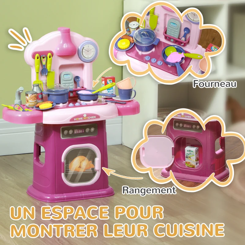 AIYAPLAY Cuisine enfant accessoires 38 PCS jouet d'imitation pour enfant dinette enfant 3-6 ans lumières et sons réalistes rose