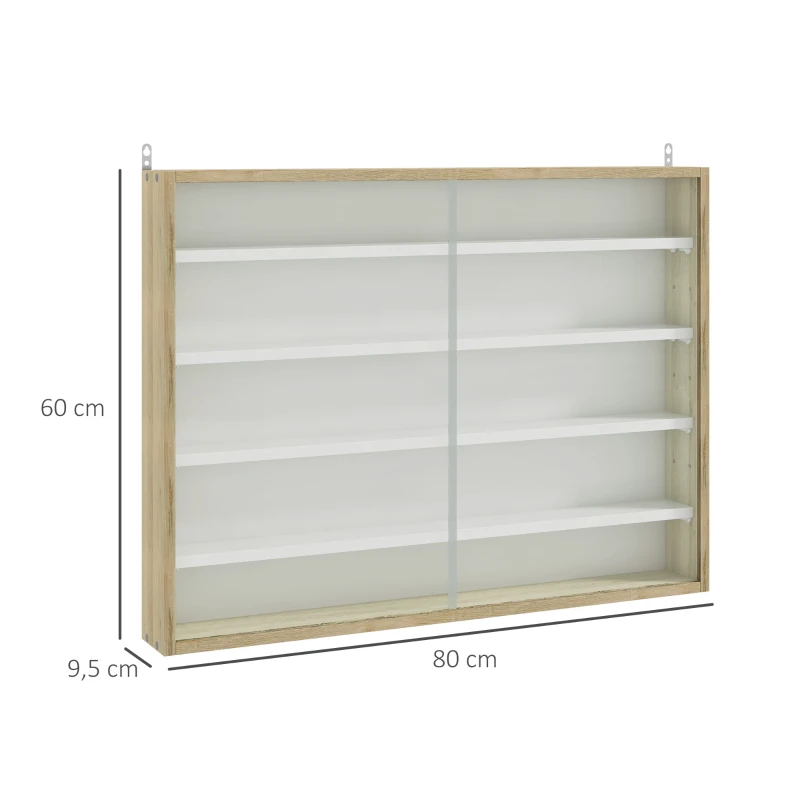HOMCOM Vitrine für Sammlung Wandvitrine 80 x 9,5 x 60 cm 4 verstellbare Regale 2 Schiebetüren aus Glas
