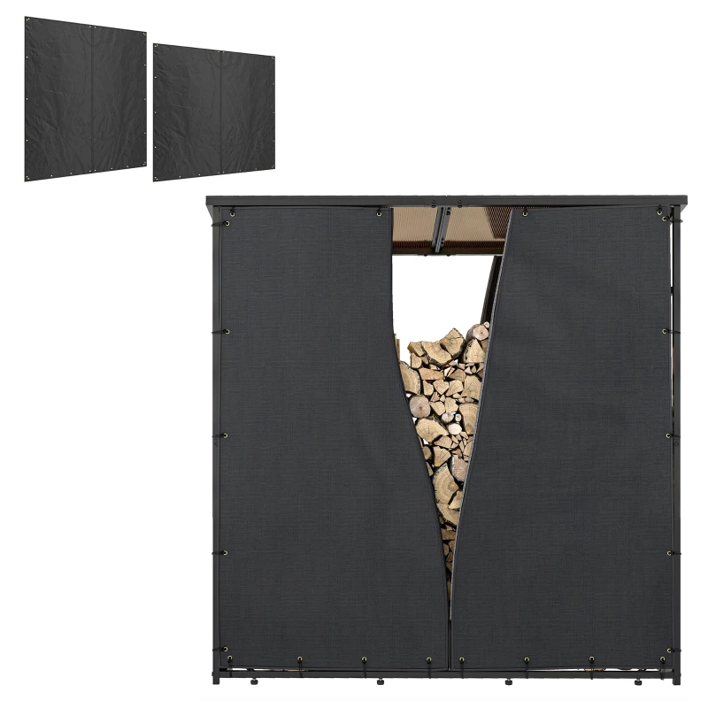 Outsunny Lot de deux housses pour râtelier à bûches housses pour porte-bûches protection l'eau les UV toile Oxford 600D noir