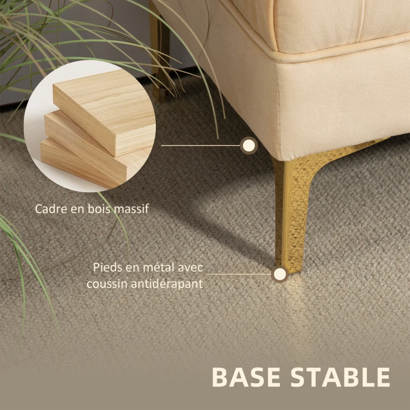 HOMCOM Banc banquette capitonnée bout de lit style classique chic dim. 118L x 45l x 42H cm piètement métal doré velours beige