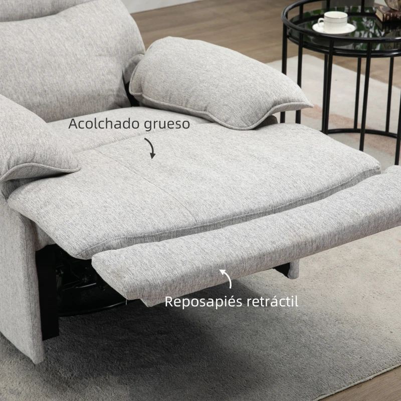 HOMCOM Sofá Reclinable Manual Sillón Relax Tapizado en Tela Reposapiés Carga 160 kg para Personas 150-190 cm 89x98x101 cm Gris