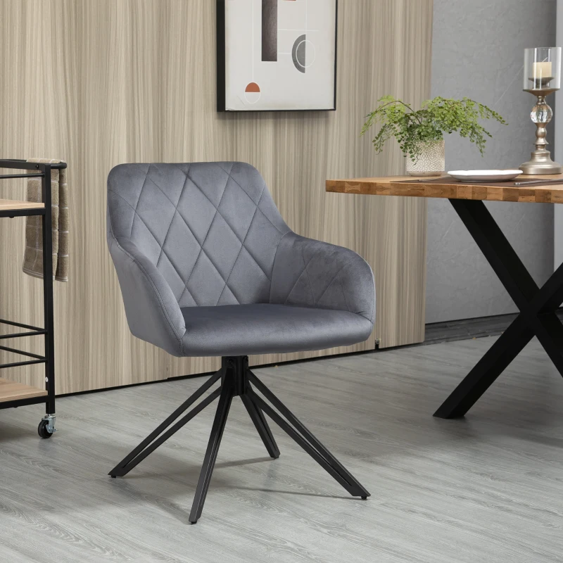 HOMCOM Akzentstuhl im Retro-Design Samtoptik 58 cm x 60,5 cm x 77,5 cm Stahl Grau