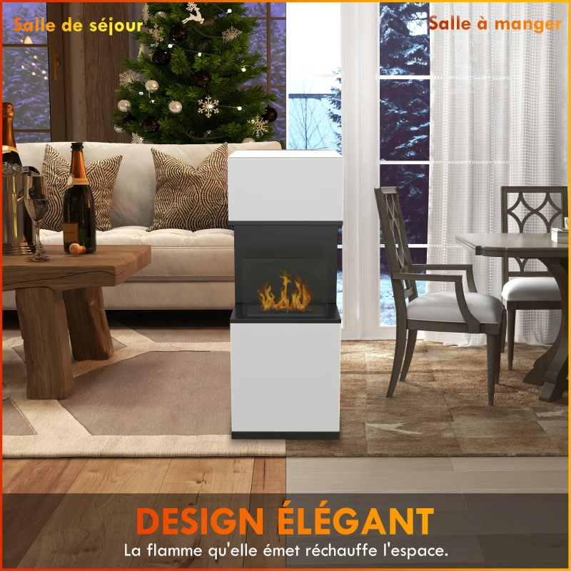 HOMCOM Cheminée au bioéthanol sur pieds avec brûleur 1,2L, environ 3H de durée de combustion couverture 20 à 25 m² en acier