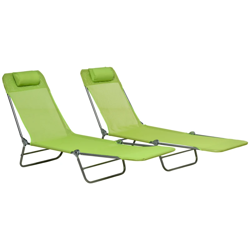 Outsunny Set of Two Steel Frame Sun Loungers, with Reclining Backs - Green