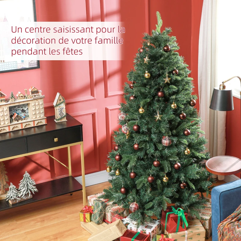 HOMCOM Sapin de Noël Artificiel 180 cm Arbre de Noël avec support en acier pliable, 1061 branches, décoration de Noël, vert
