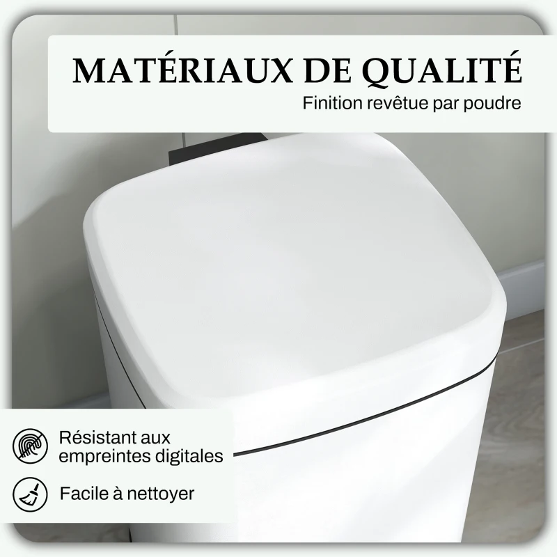 HOMCOM Poubelle de cuisine 20L avec couvercle à fermeture douce et pédale, seau intérieur amovible, 28L x 35l x 45H cm, blanc