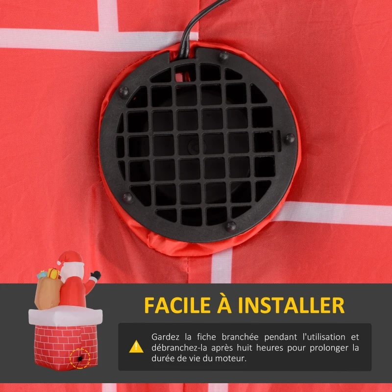 Outsunny Père Noël gonflable décoration de Noël extérieur avec lumières LED sac de cadeau et la cheminée 130 x 82 x 195 cm rouge