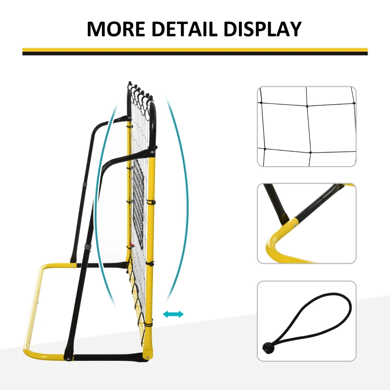 HOMCOM Filet de rebond de football, 184L x 123H cm, rebondisseur de football, 5 angles réglables de 60° à 90°,  jaune et noir