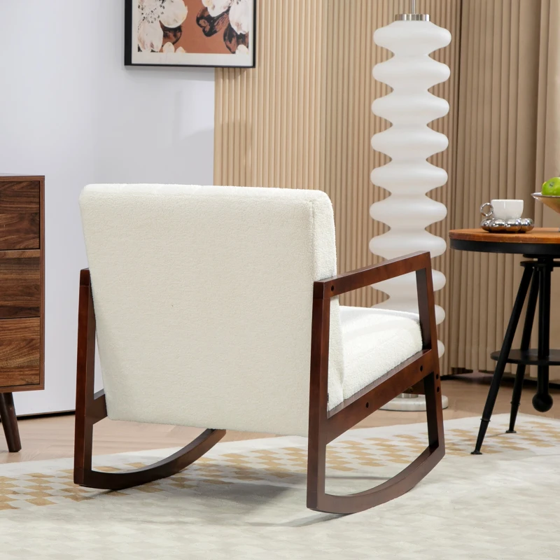 HOMCOM Rocking Chair Nursing Chair Rocking Chair in Loop Wool Effect Fabric with Solid Rubberwood Legs