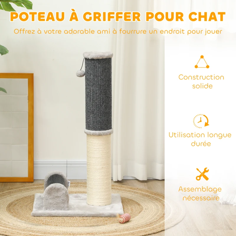 PawHut Poteau griffoir chat poteaux à griffer pour chat 3 in 1 avec grande base tapis à motif ananas 40 x 48 x 85 cm gris clair