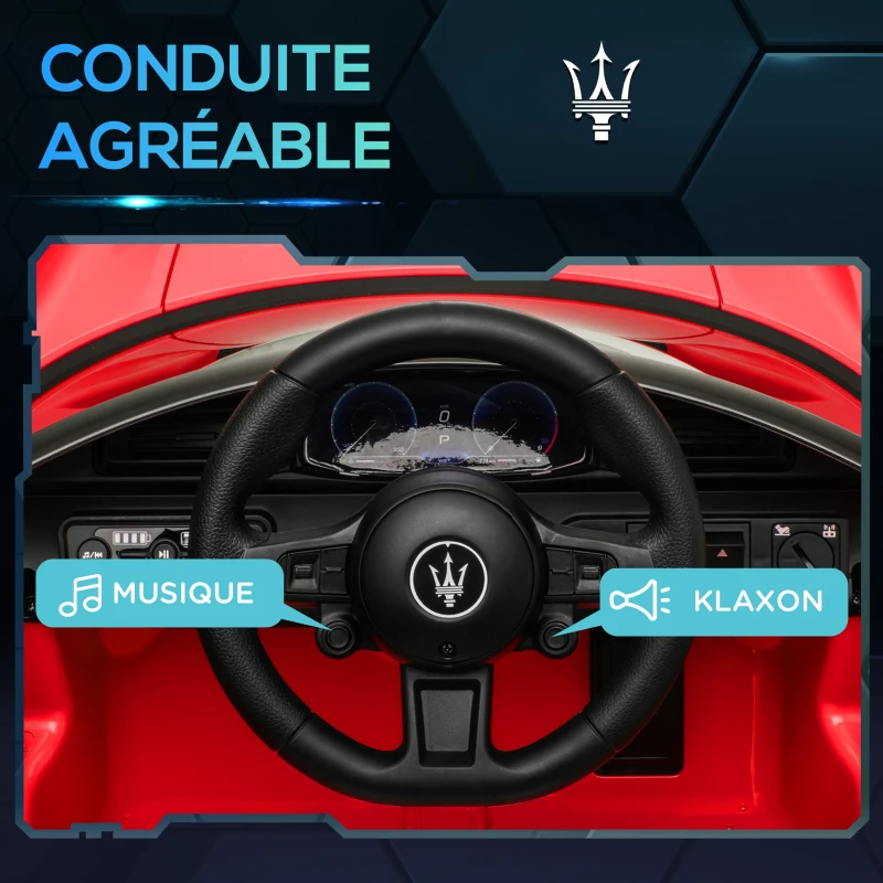 AIYAPLAY Voiture électrique pour enfants sous licence Maserati MC20 12V, Télécommande, LED, Musique et Klaxon, 3 à 6 Ans, rouge