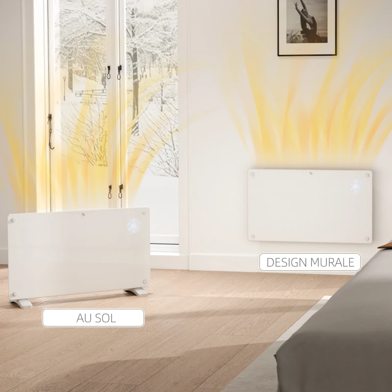 HOMCOM Radiateur électrique au sol ou mural 1500W affichage LED, minuterie 24 heures ou hebdomadaire, thermostat, télécommande