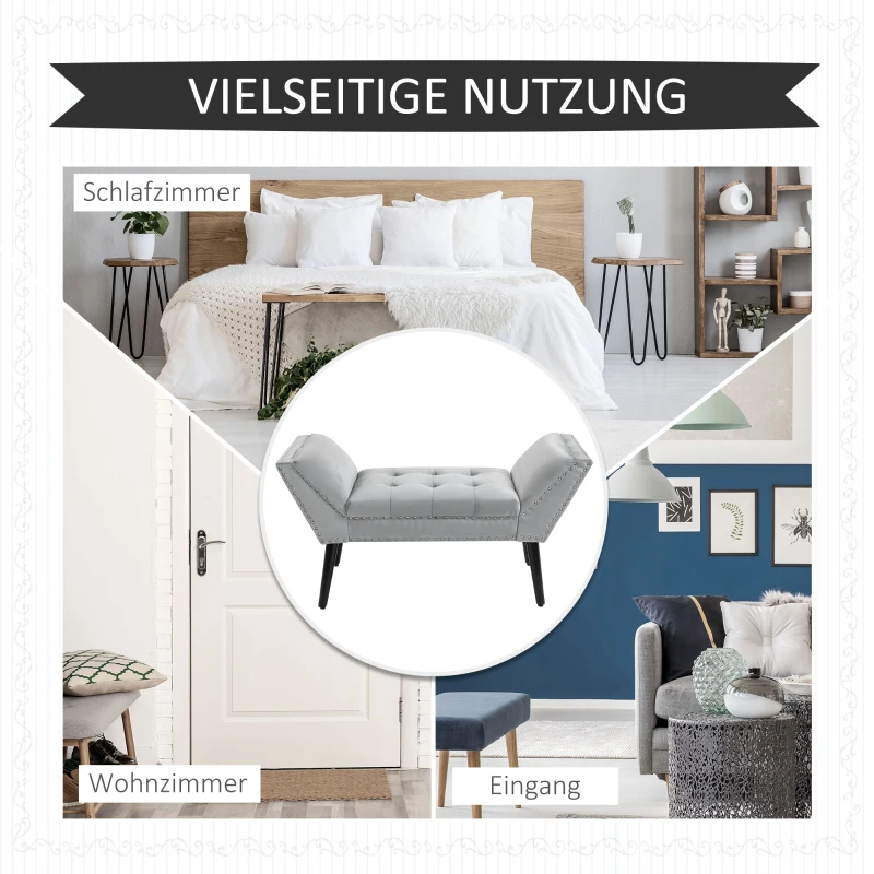 HOMCOM Polsterbank Sitzbank Klavierbank Pianobank mit Samtoptik Bettbank für Schlafzimmer Wohnzimmer, Flur, Gummiholz Hellgrau 114 x 46 x 56 cm