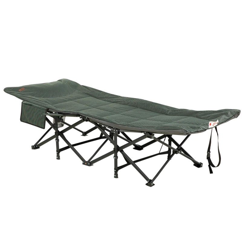 Outsunny Foldable Camp Bed, Padded Patio Camping Bed with Carry Bag, Magazine Bag and Cup Holder for Outdoor, Garden, Grey