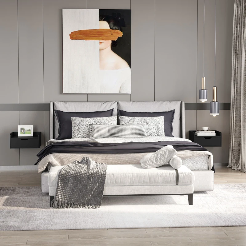 HOMCOM Lot de 2 tables de chevet murales tables de nuit suspendues tiroir plateau aspect bois dim. 40L x 30l x 19,5H cm