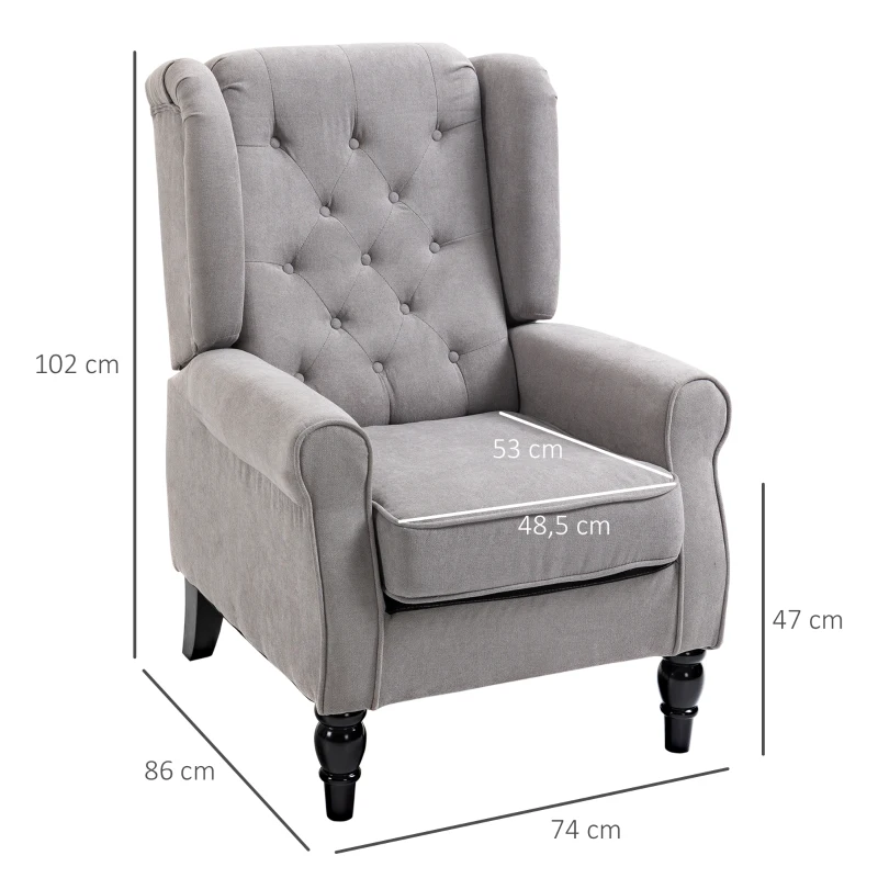 HOMCOM Fauteuil de salon capitonné avec assise large, pieds en bois, style classique, grand confort, 74 x 86 x 102 cm, gris(m-3)