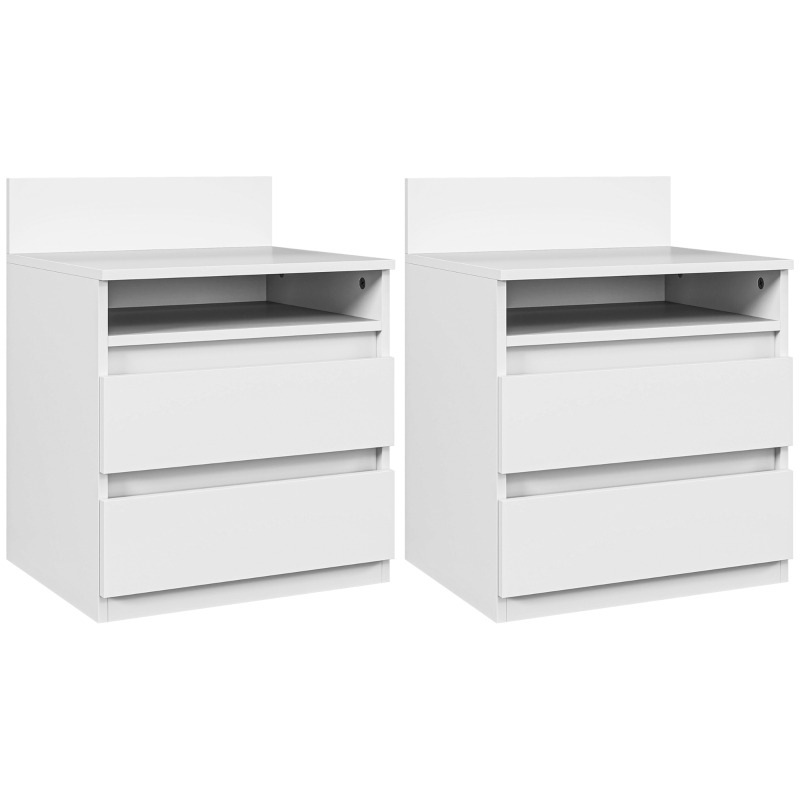 HOMCOM Lot de 2 tables de chevet avec tiroirs et étagère, table d'appoint moderne, pour chambre à coucher, Blanc