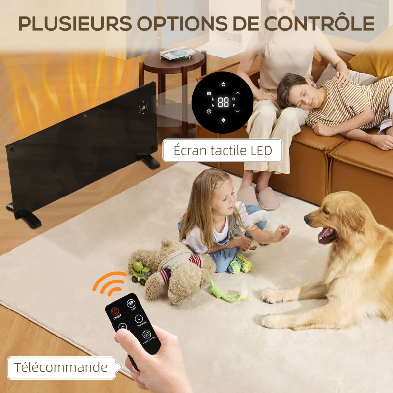 HOMCOM Radiateur électrique au sol ou mural 2000W affichage LED, minuterie 24 heures ou hebdomadaire, thermostat, télécommande