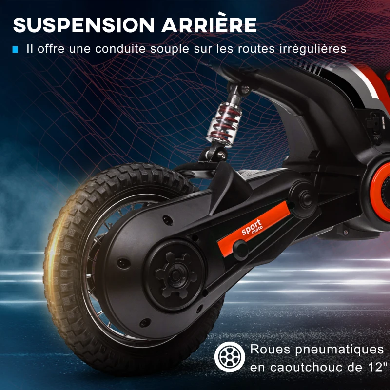 HOMCOM Moto cross électrique pour enfant, effets sonores, 2 vitesses 8 et 16 km/h, batterie 12V, moteur puissance 350 W, rouge(m-8)