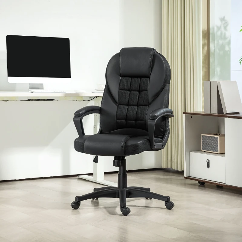 HOMCOM Bürostuhl, Bürostuhl, mit Schaukelfunktion und 360° drehbarer Sitzfläche, 65B x 69T x 110-120H cm, schwarz