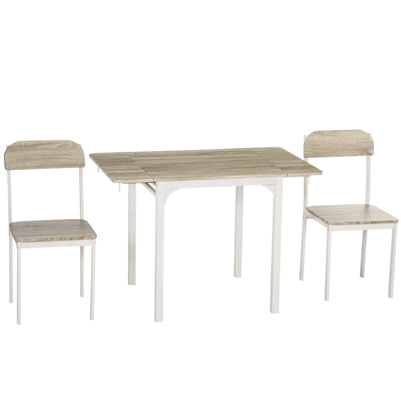 Ensemble de 2 chaises pliantes HOMCOM avec table pliante, table à manger, 110 cm x 70 cm x 75 cm, blanc + naturel