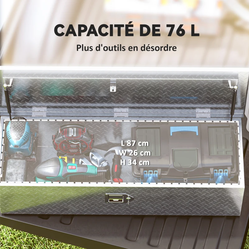 HOMCOM Boîte à outils pour remorque boîte de rangement en aluminium poignées larges et antidérapantes 99 x 33 x 25,5 cm argent