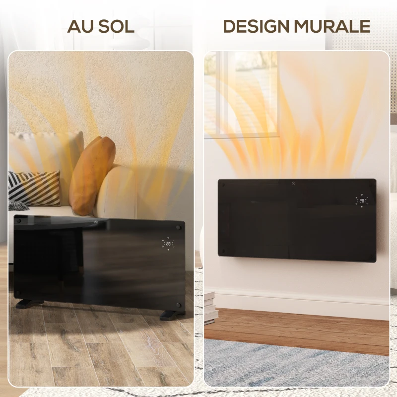 HOMCOM Radiateur électrique au sol ou mural 2000W affichage LED, minuterie 24 heures ou hebdomadaire, thermostat, télécommande
