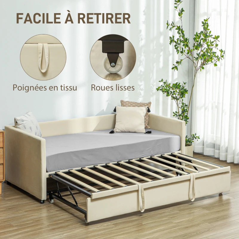 HOMCOM Cadre de lit canapé-lit 2 en 1, canapé 2 places et lit double, deux matelas compatible de 90 x 190 cm(m-5)