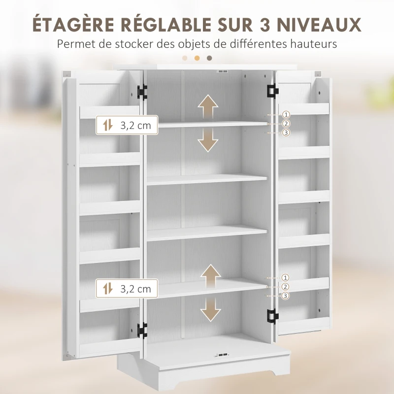 HOMCOM Buffet cuisine armoire de cuisine 5 niveaux avec portes et étagères réglables 60l x 40P x 120H cm grain de bois crème